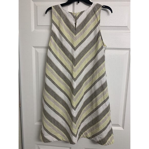 Liz Claiborne Linen Strip Coastal Grandma Midi Dress Size L Chevron - Picture 3 of 8
